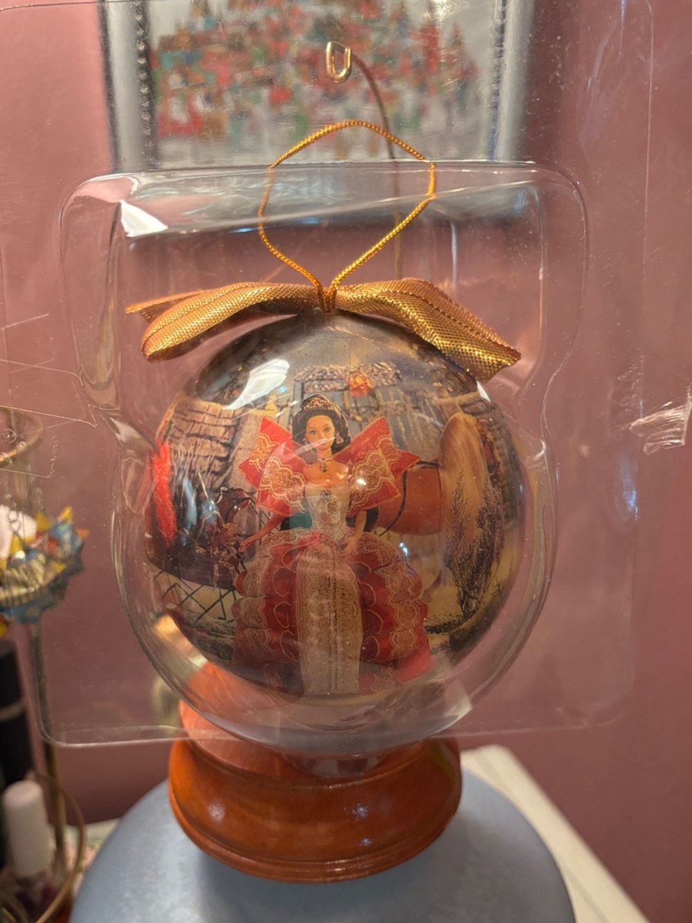 Vintage 1997 holiday Barbie ornament with stand in box